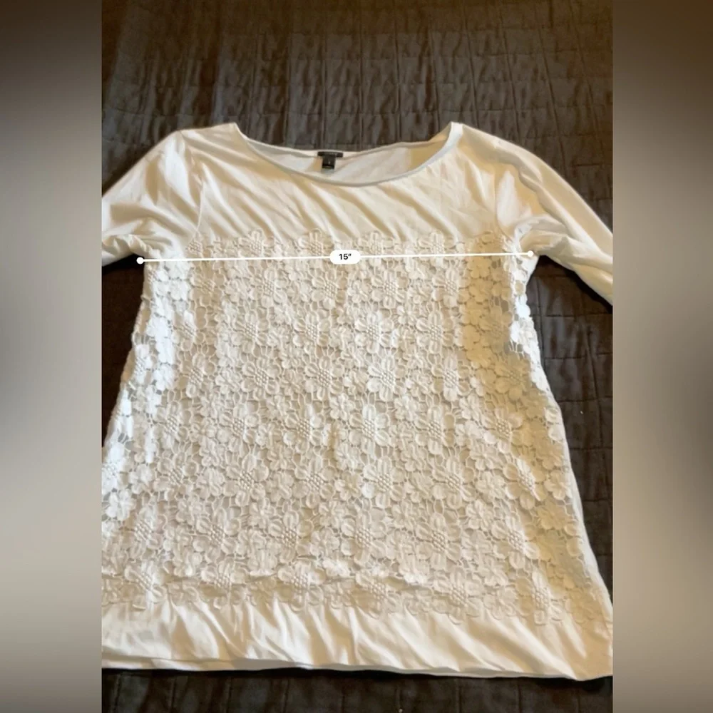 J Crew Womens‎ White Floral Lace Front 100% Cotton 3/4 Sleeve Top Small 65154